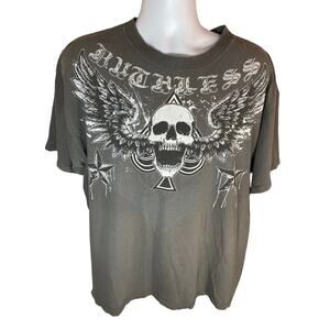 Vintage Tennessee River T‑Shirt Adult XL Gray Skulls Wings Biker Print Y2K